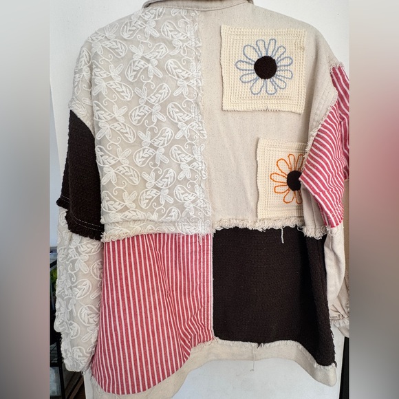 POL Cream Patchwork Twill Jacket w Lace & Sunflower Details Size Small - Picture 9 of 10